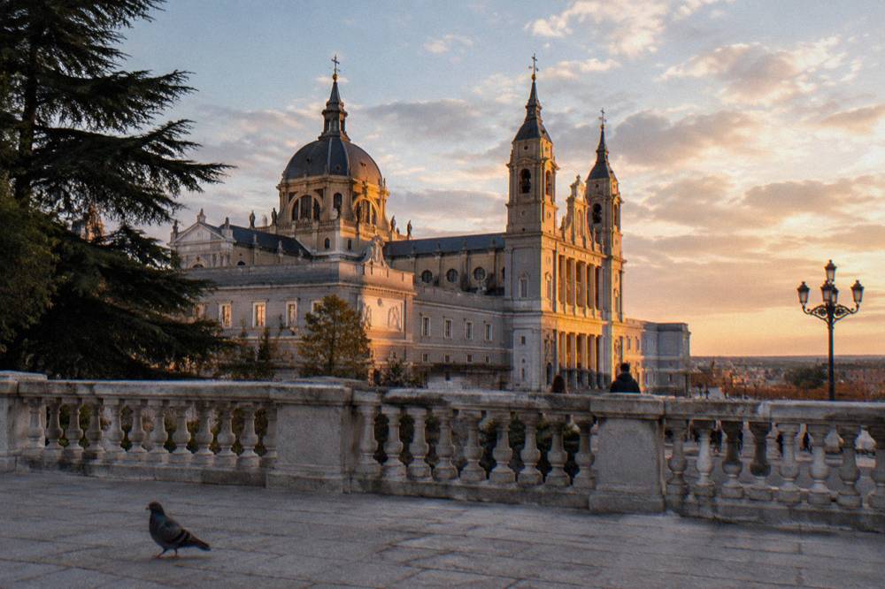 The dome and towers of the cathedral seen from the palace esplanade in late afternoon